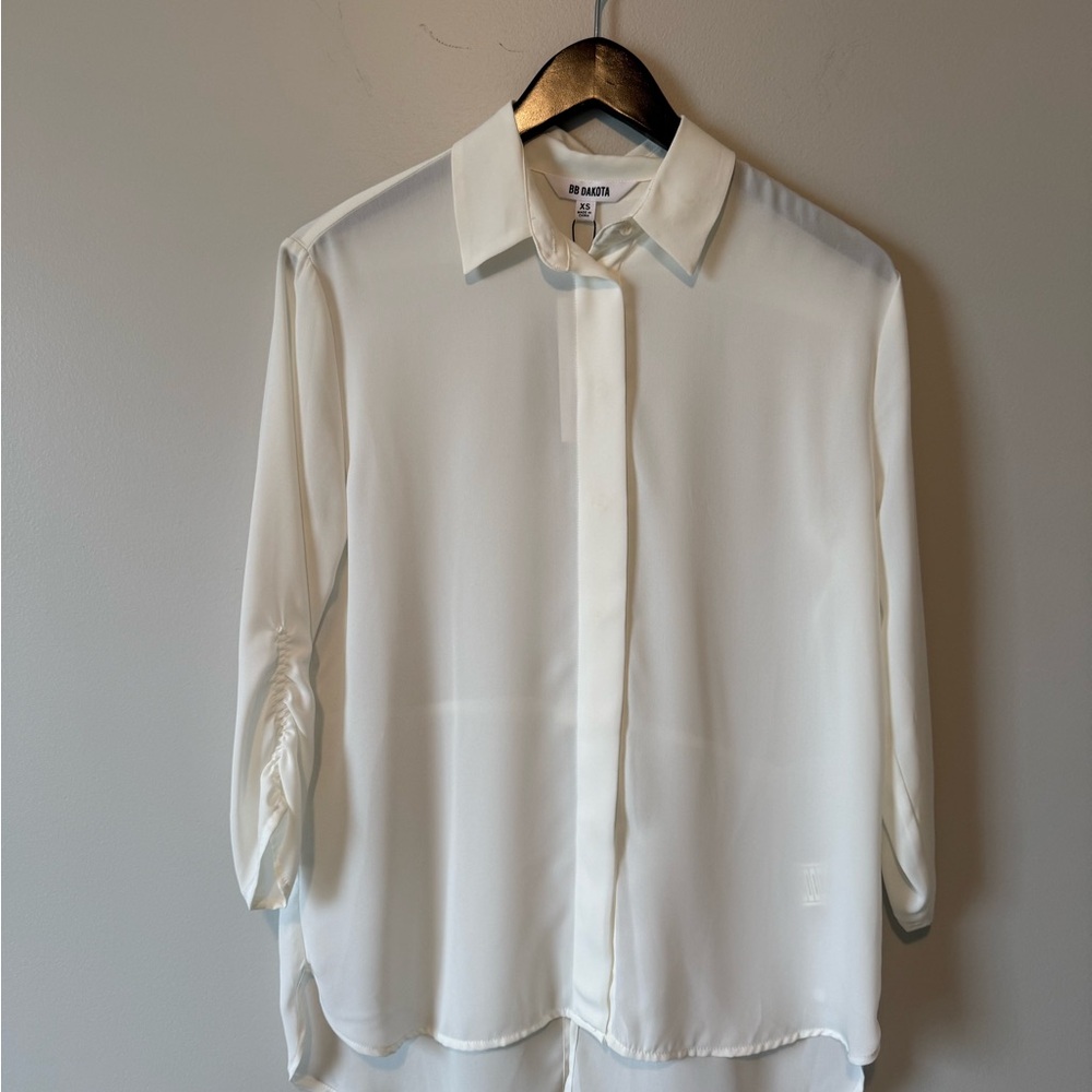 BB Dakota Sheer White Button-Up Shirt